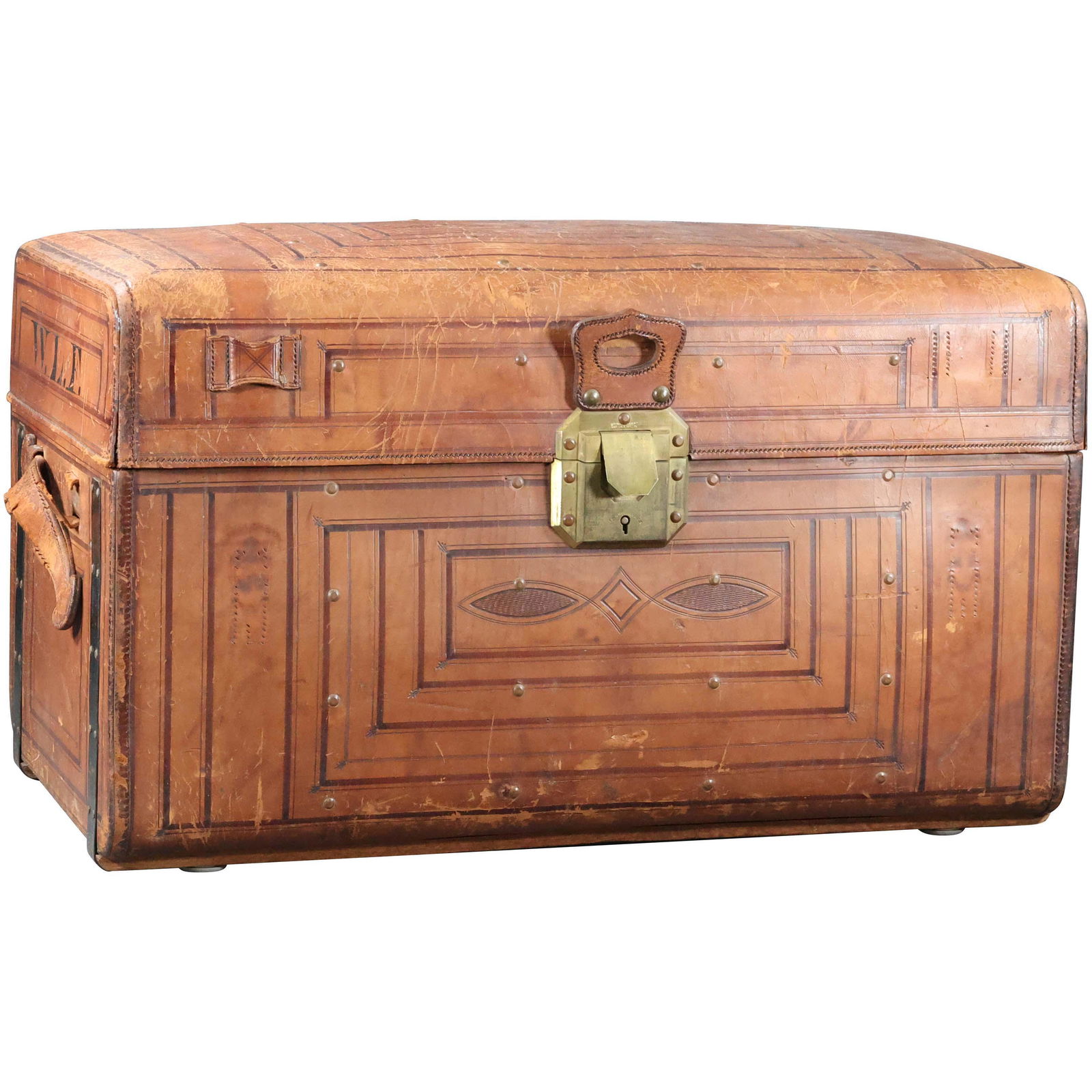 Antique 19th C. All Leather Stage Coach Traveling Trunk (1 of 19)