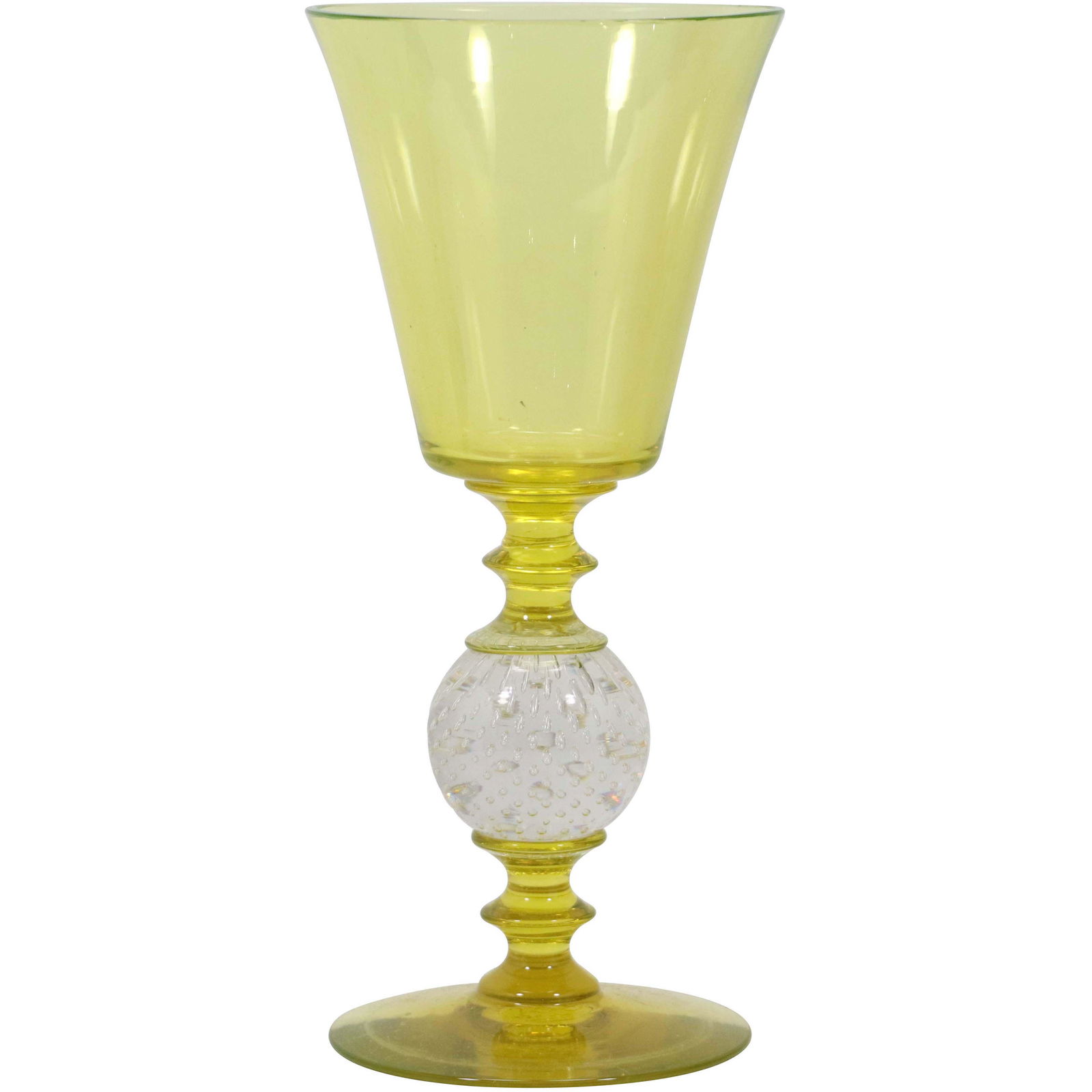 Yellow Amber Glass Chalice with Controlled Bubbles Ball (1 of 7)