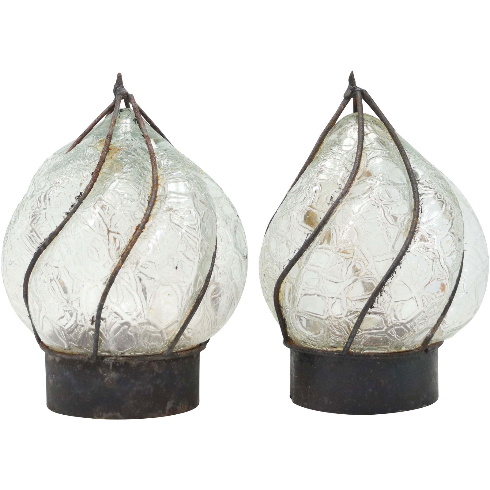 2 Flame Finial Style Glass Shades Caged in Metalwork (1 of 7)