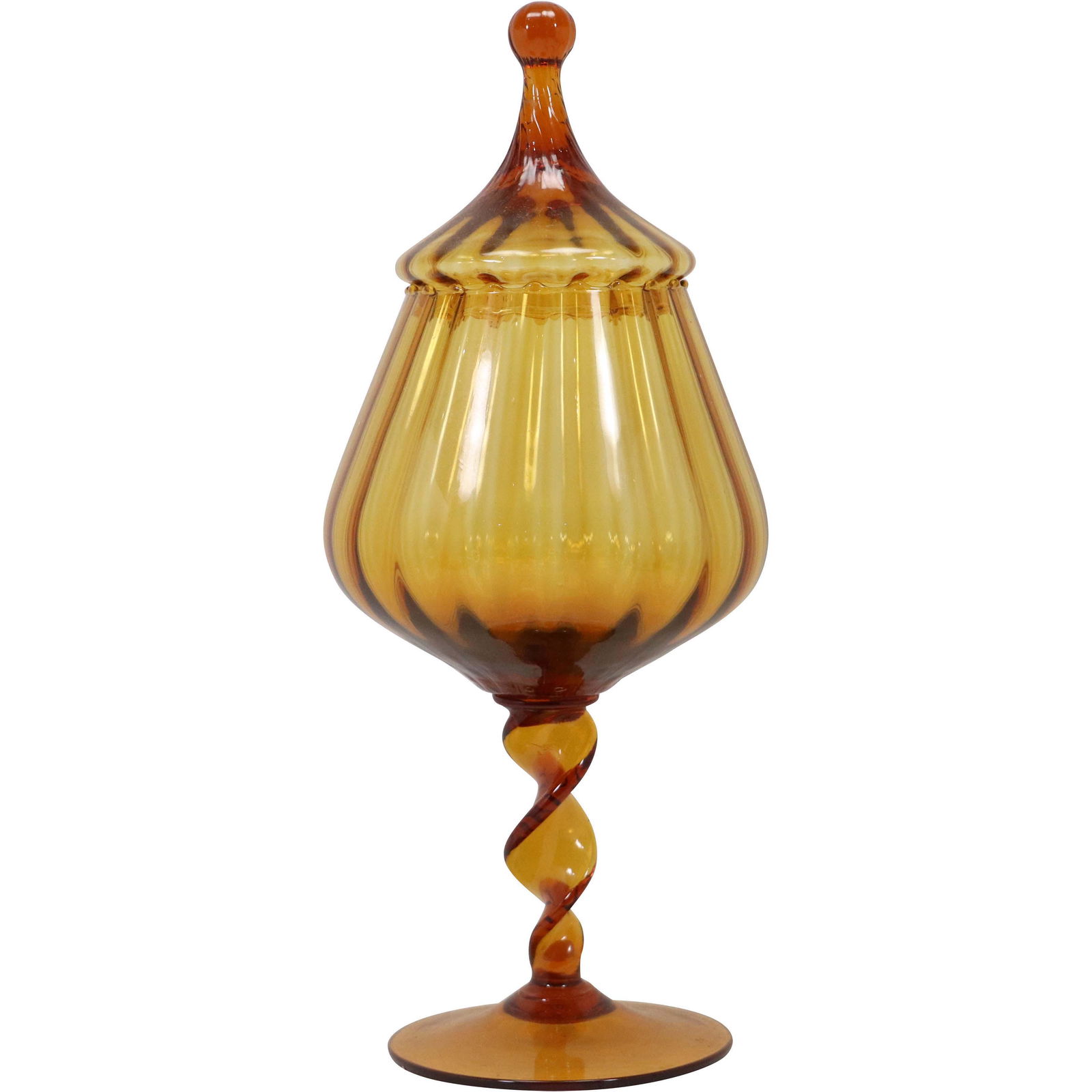 Large Amber Glass Covered Compote Twist Stem Base (1 of 9)