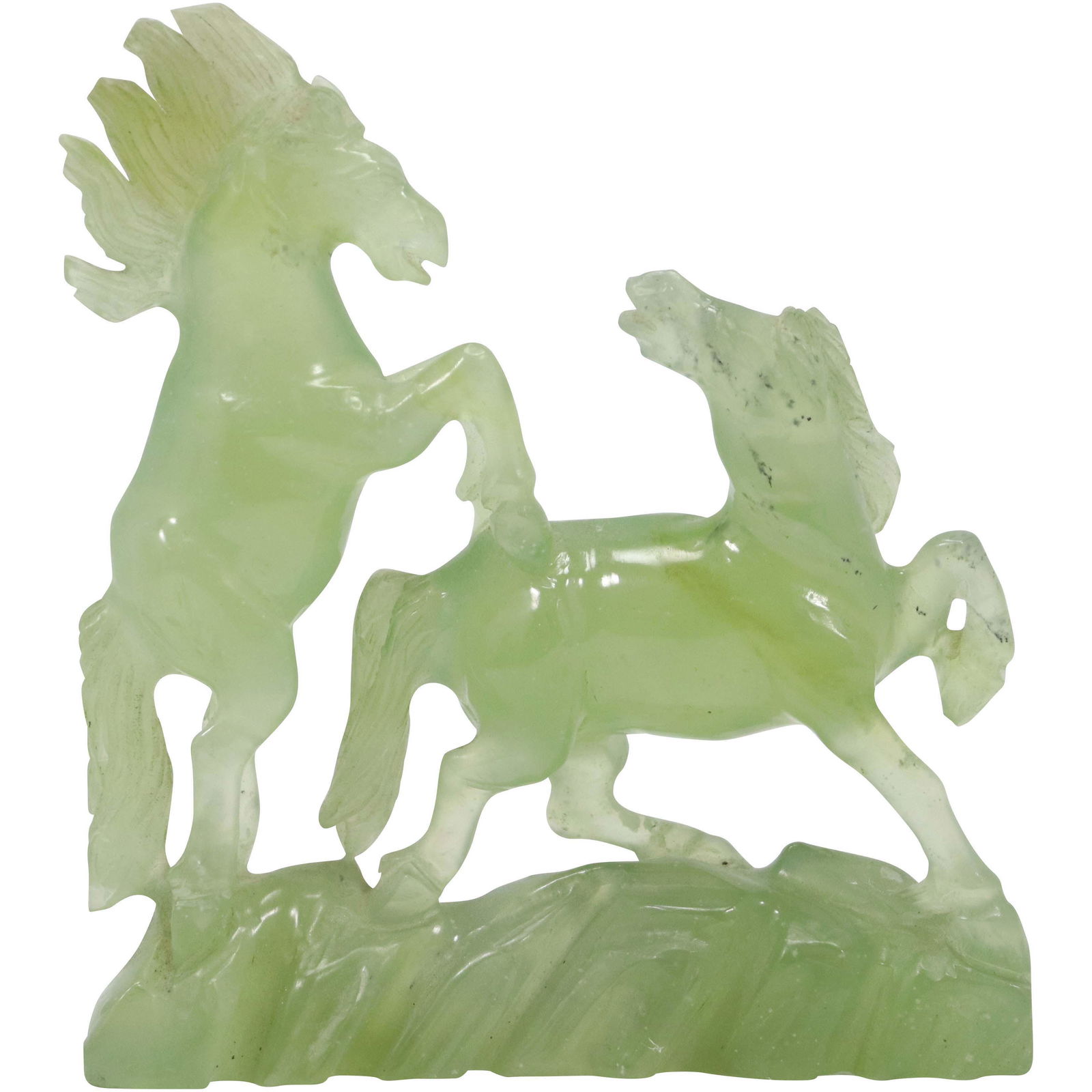Green Jade Double Horse Carved Grouping Statue (1 of 7)