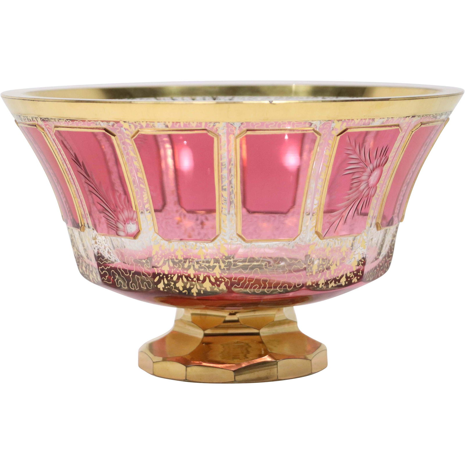 MOSER Cranberry Glass & Gold Gilt Bowl (1 of 14)