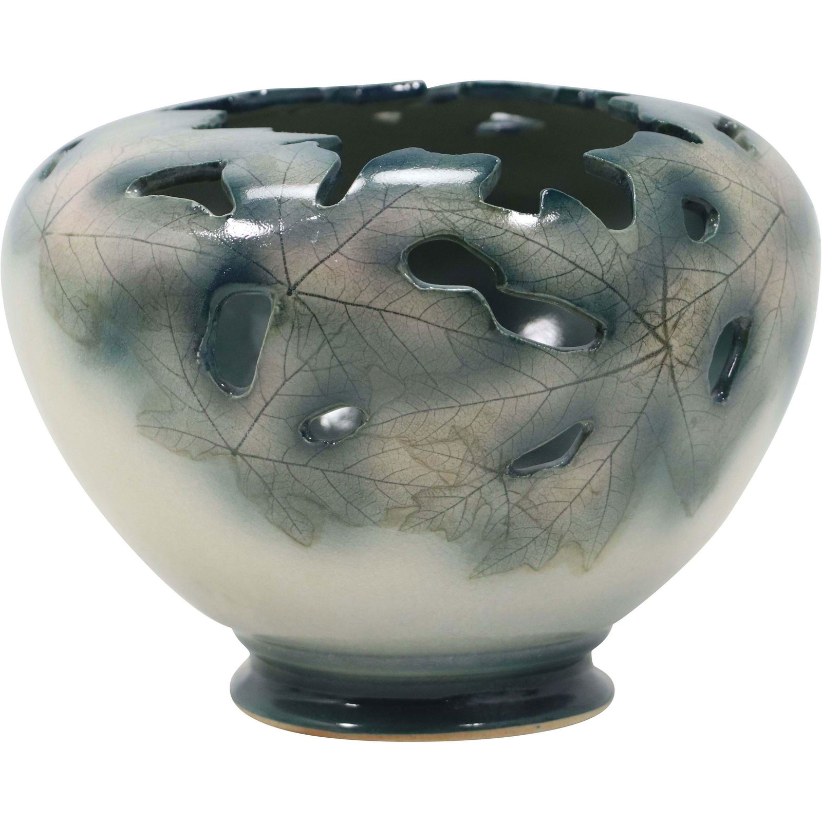 Signed Studio Art Pottery Reticulated Leaves Vase (1 of 9)