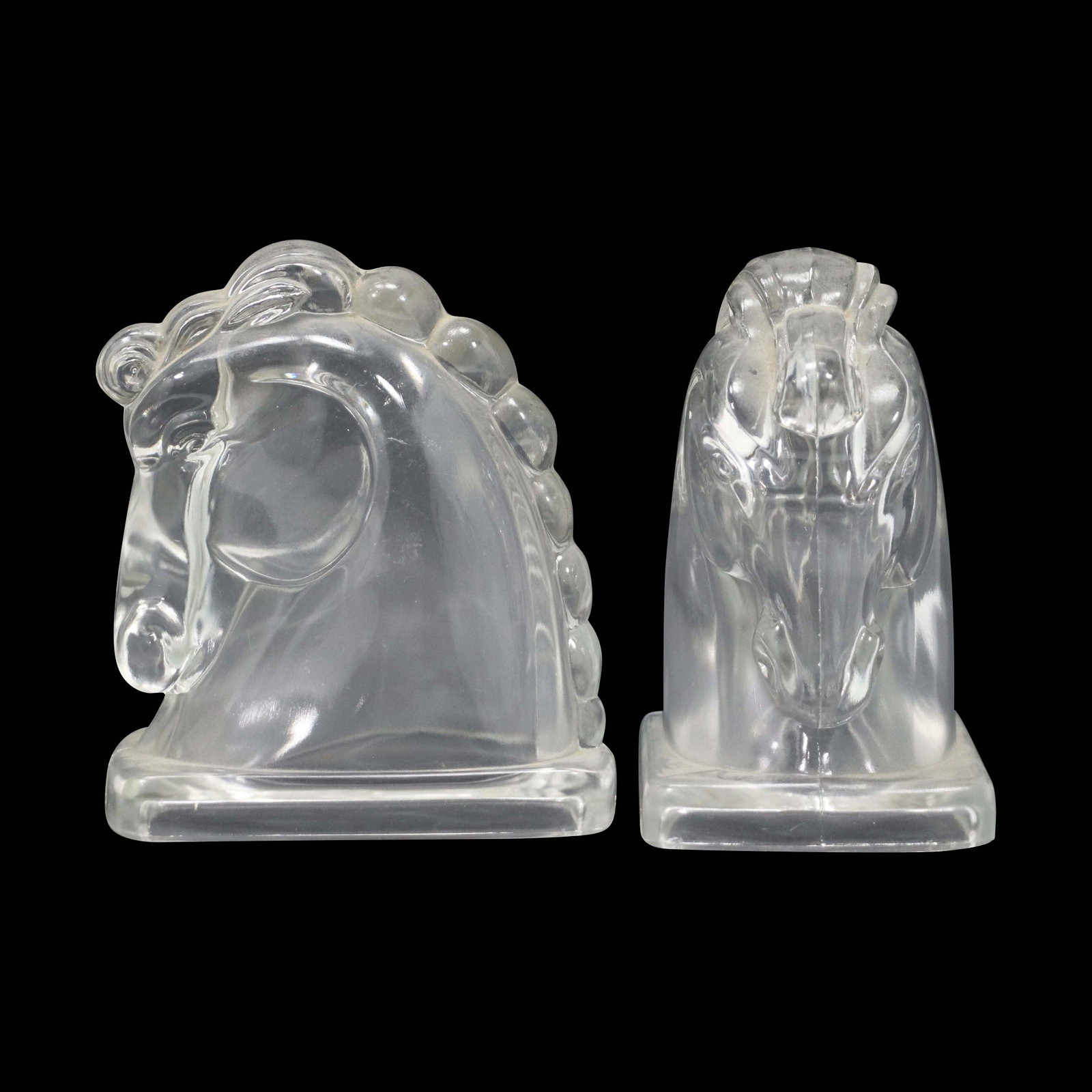 [2] Vintage Glass Horse Head Bookends: [2] Vintage Glass Horse Head Bookends. size: 5.5h 5w