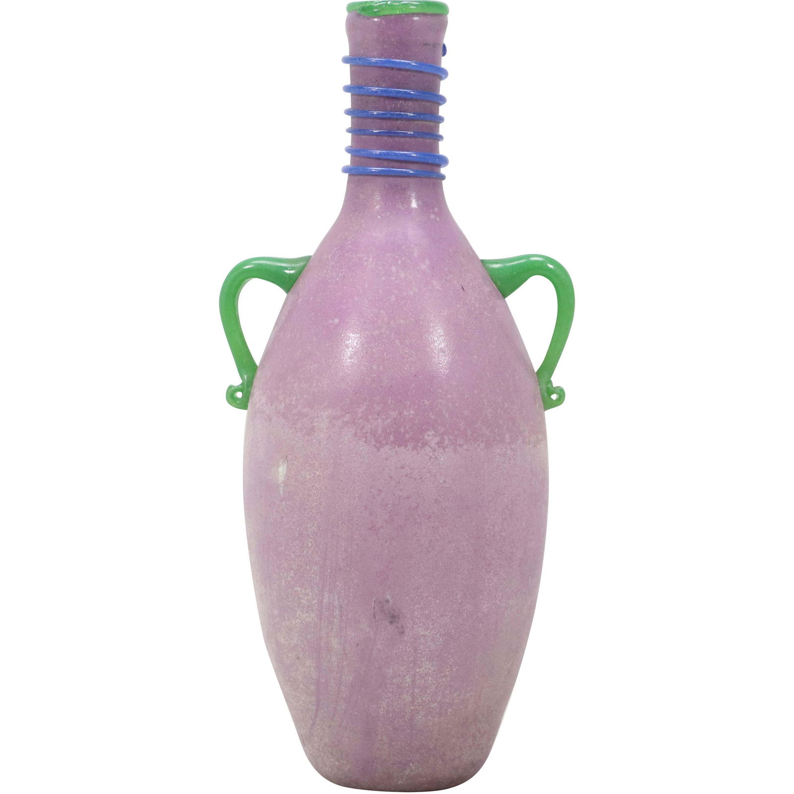 Purple Amethyst Art Glass Vase Green Handles Blue Rings (1 of 8)