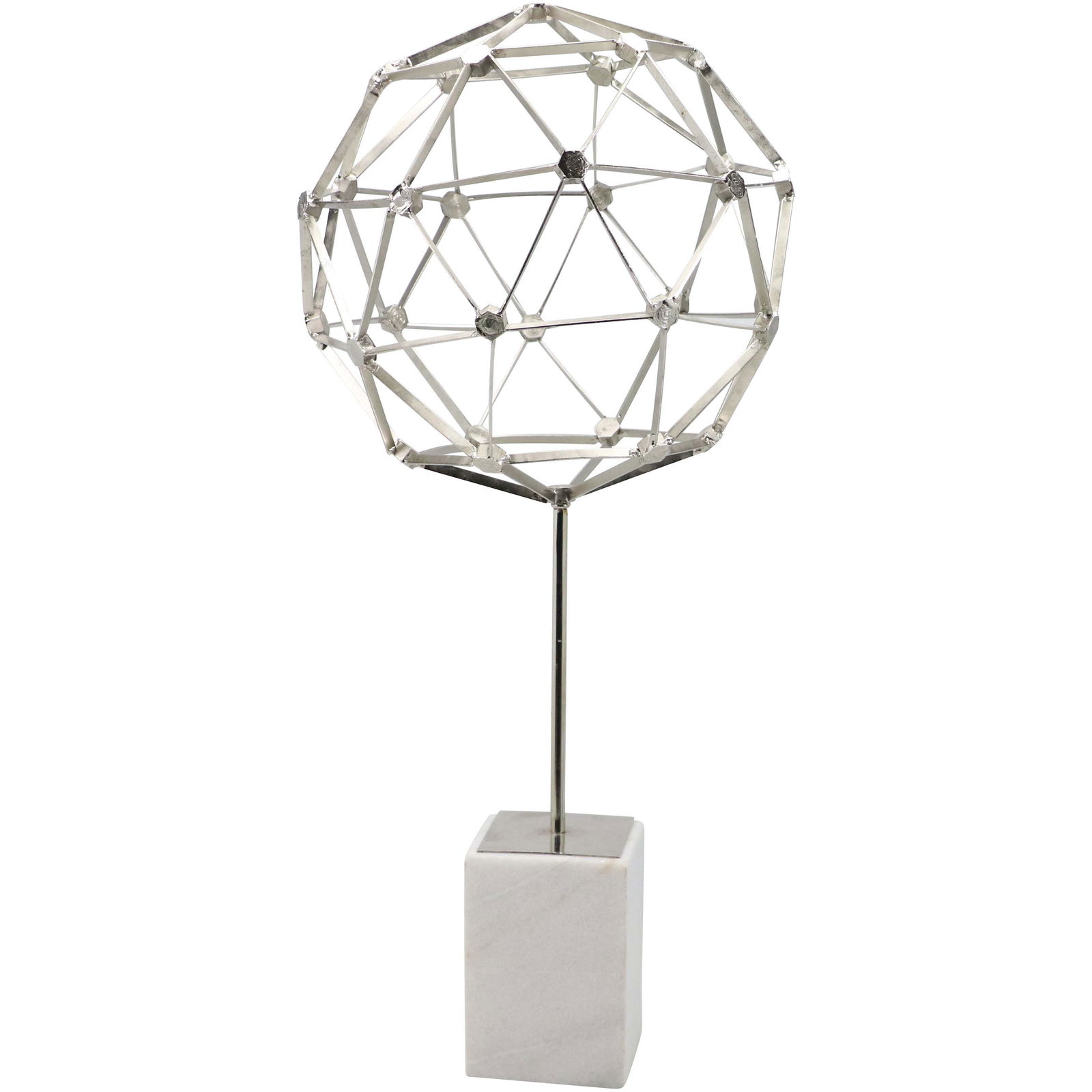 Metal Faceted Geometric Sphere Sculpture on Marble Base (1 of 10)