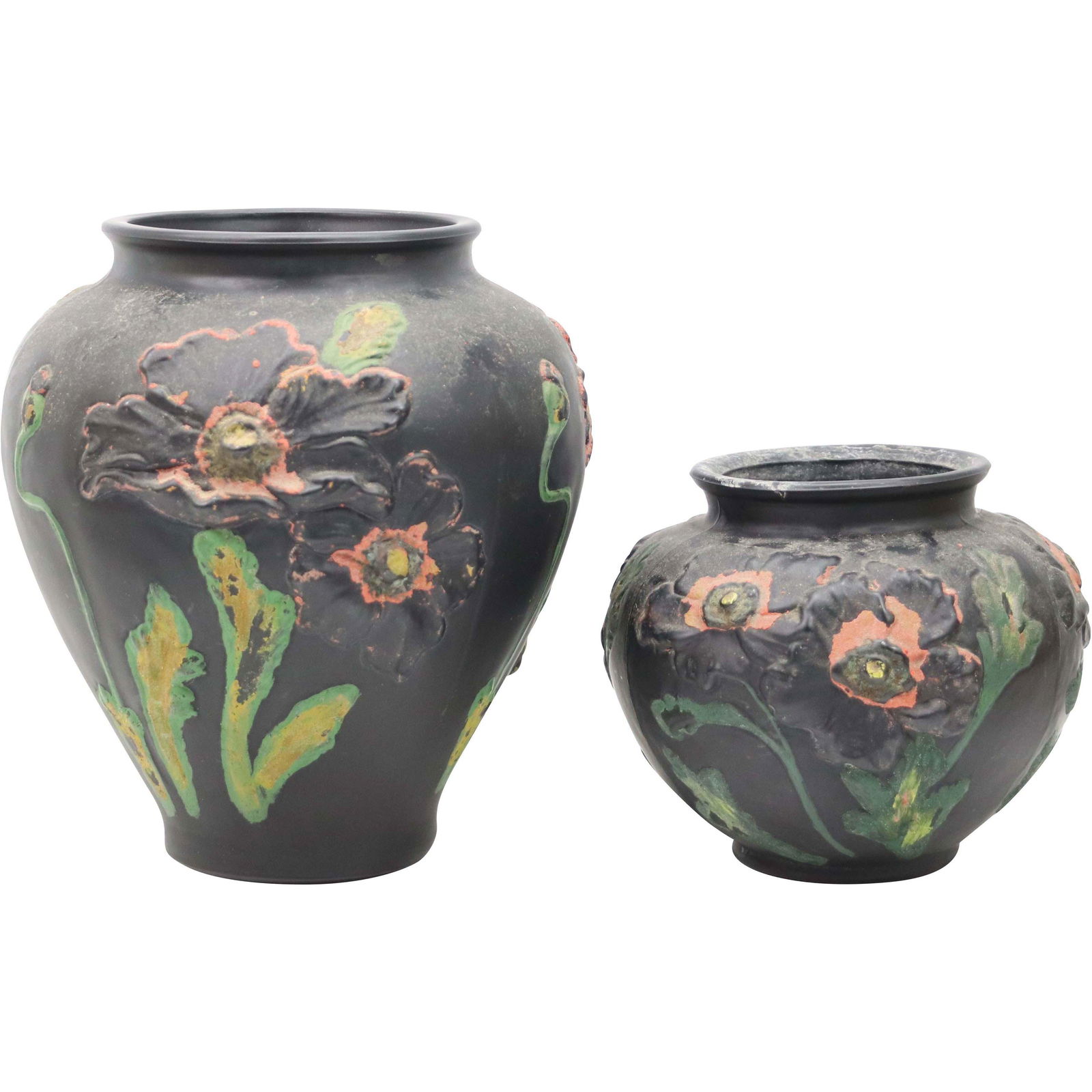 [2] Vintage Goofus Glass Black Vases with Flowers (1 of 10)