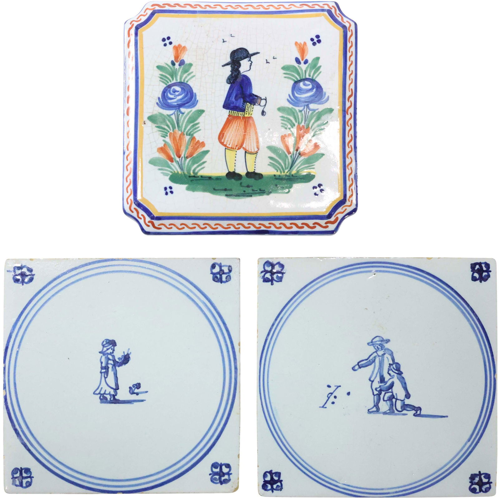[3] Assorted QUIMPER Hand Painted Pottery Tiles (1 of 15)