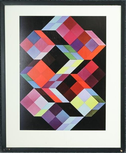 Colorful OP-ART Framed Print Geometric Blocks Style of Vasarely (1 of 13)