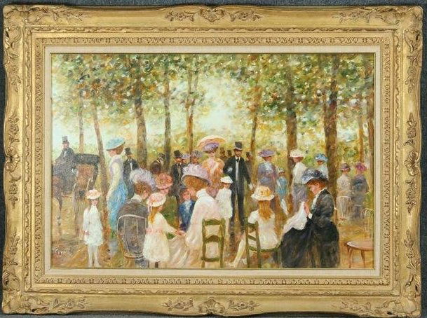 CYGME, Fine 20th C. French School Oil/c Family in Park (1 of 8)
