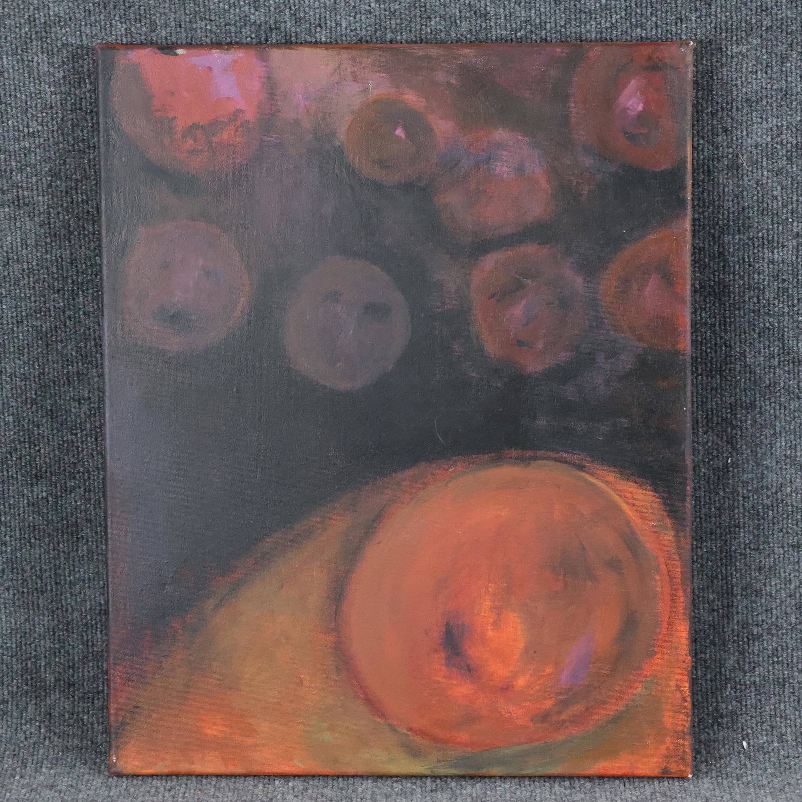 20th C. Oil/c Eerie Abstract of Floating Round Faces (1 of 7)