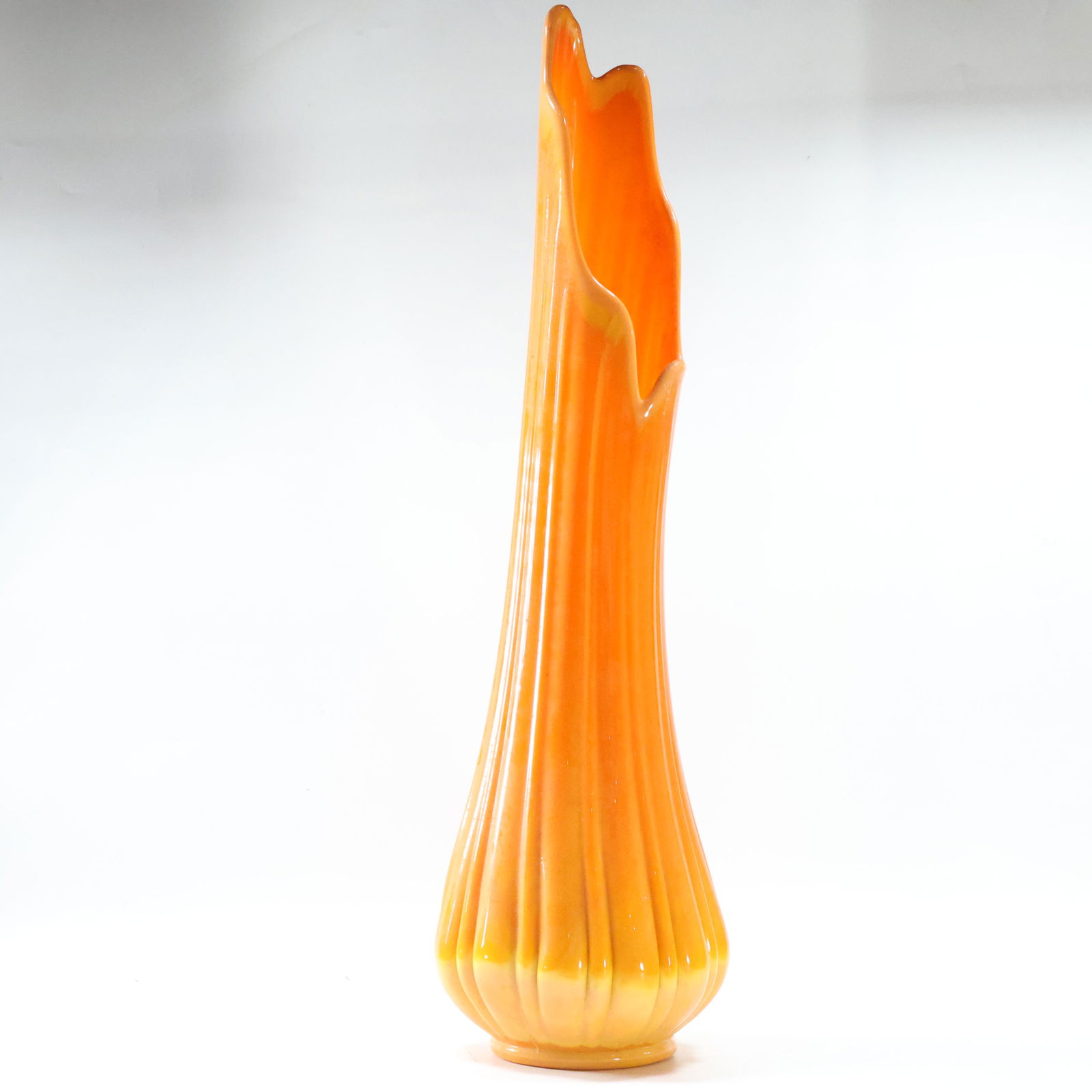 Bright Orange Glass "LE Smith Bittersweet Swung Vase" Mid-Century Modern (1 of 6)