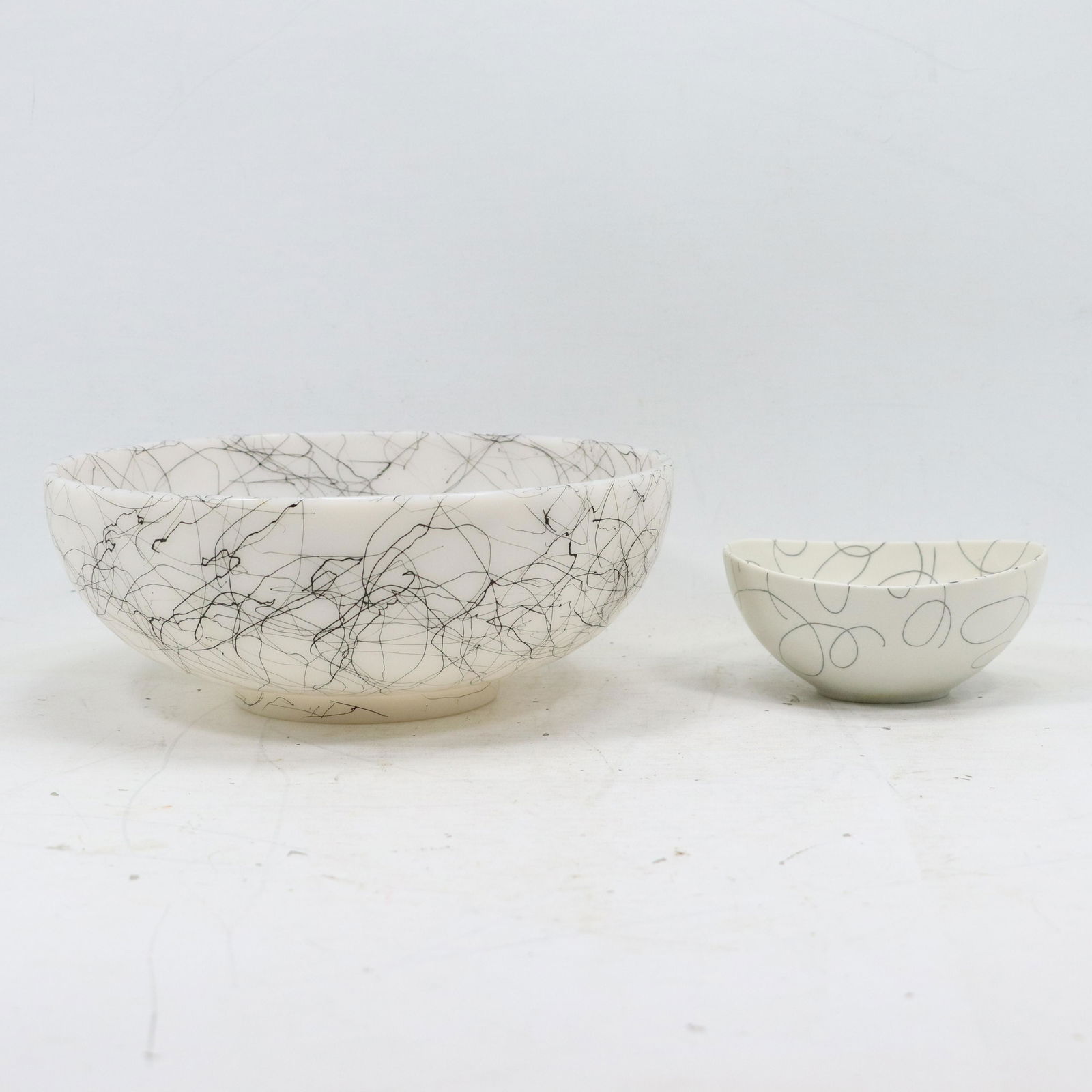[2] Mid-Century Modern Spun Design Bowls Large Glass, Small Ceramic Asian Markings (1 of 14)