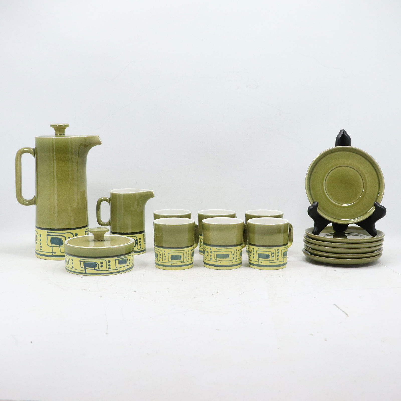 15 Pc Mid-Century Modern Green with Design Coffee Service Set - Israel. (1 of 20)