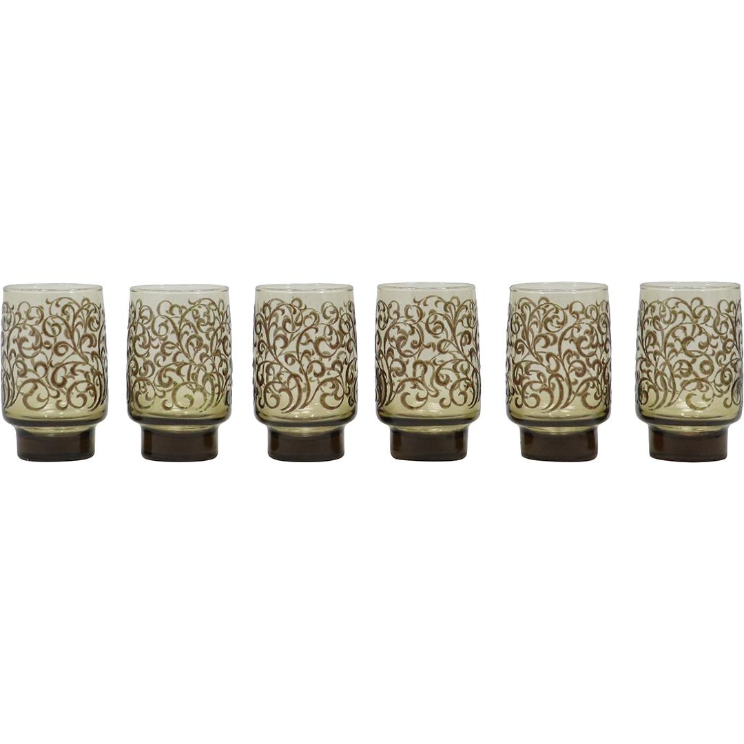 [6] Smoked Glass Cocktail Glasses Textured Gold Design: [6] Smoked Glass Cocktail Glasses Textured Gold Design. size: 4.75h 2.75w