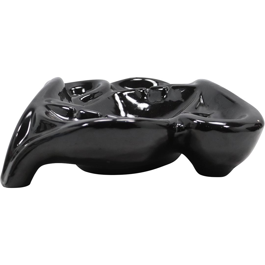 Mid-Century Modern Black Ceramic Chip and Dip Divided Bowl (1 of 9)