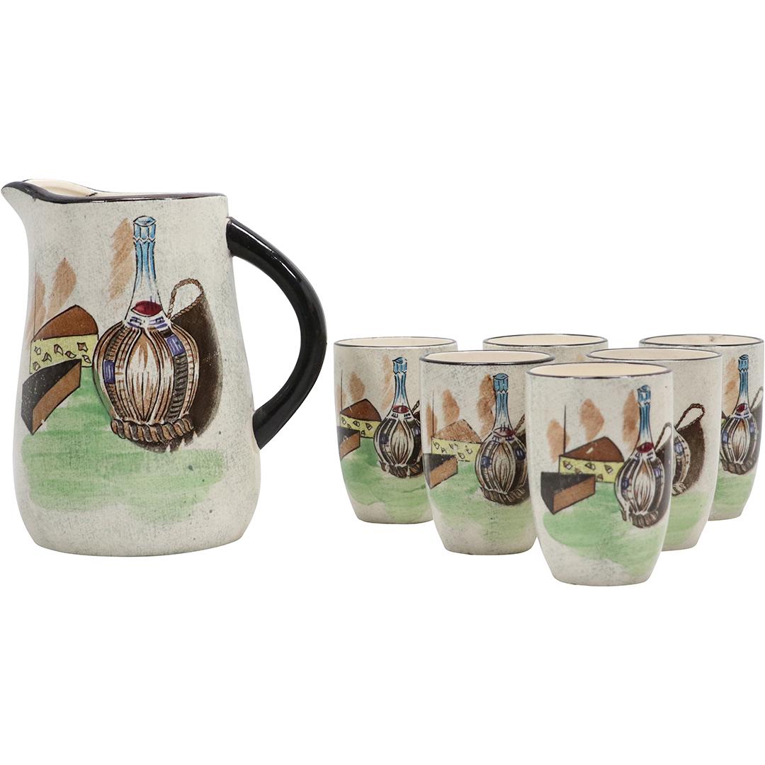CAPRI ROYAL SEALY Mid-Century Ceramic Pitcher & 6 Tumblers (1 of 10)