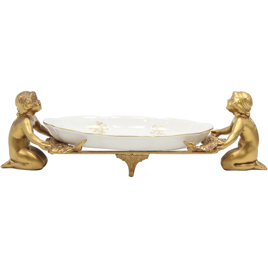 Gold Gilt Putti Figures Metal Stand Holding Limoges Porcelain Tray (1 of 12)