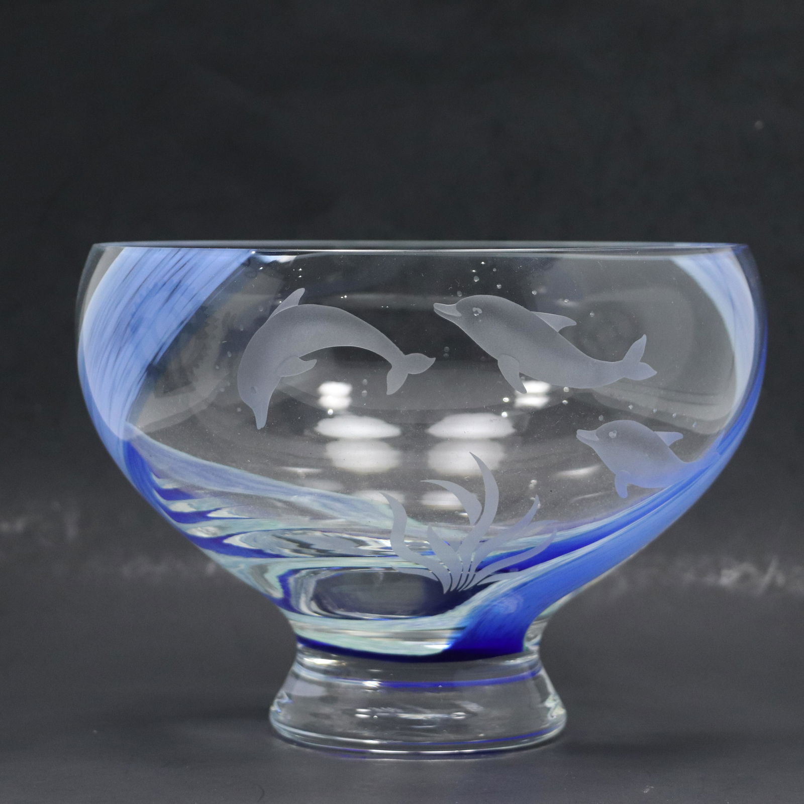 LENOX Limited Edition Blue Glass Bowl Etched Dolphins #0314/1000 (1 of 9)