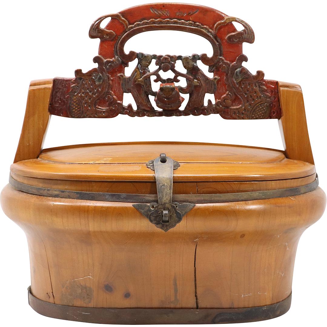 Asian Exotic Wood Food Carrying Basket Container (1 of 11)