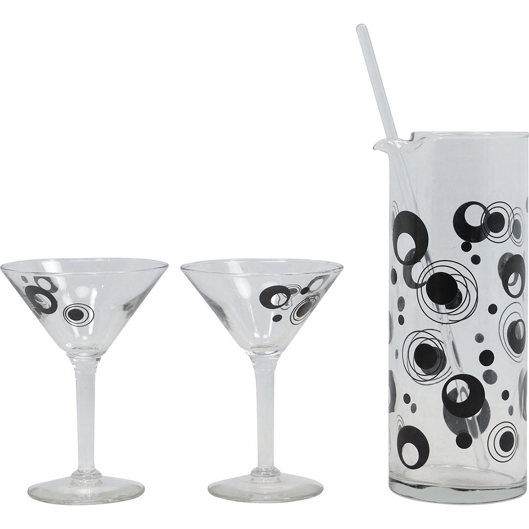 Modernism Circles Design Glass Liquor Pitcher & 2 Martini Glasses (1 of 12)