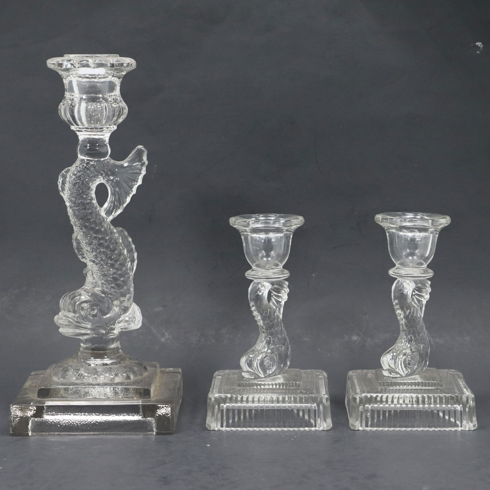 [3] Clear Glass SEA SERPENT Figurative Candlesticks (1 of 15)