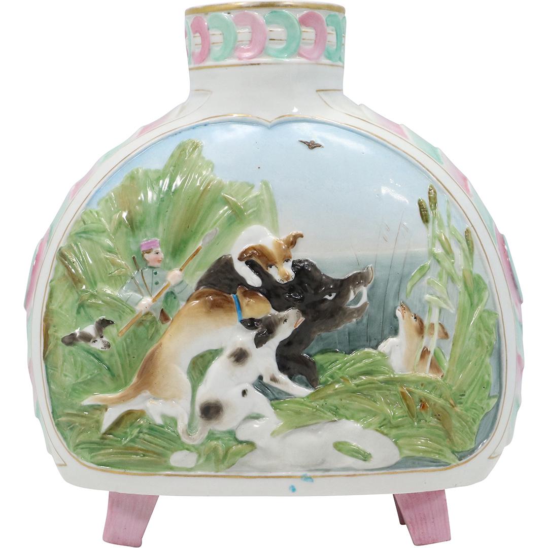 French OLD PARIS Porcelain Hunting Scenes in Relief Footed Vase (1 of 11)