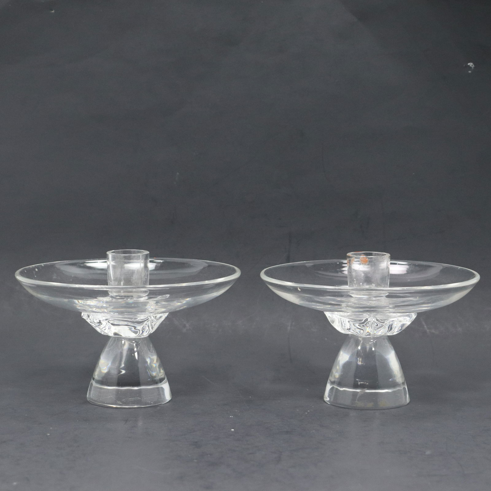 [2] Signed STEUBEN Glass Low Candlesticks Danish Style (1 of 8)