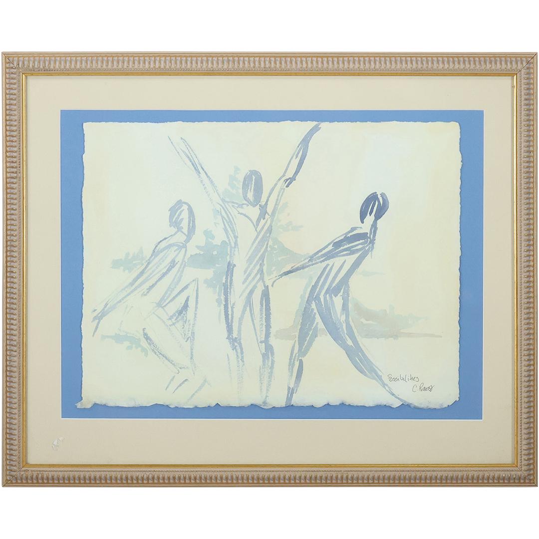 Mid-Century Modern Watercolor Three Figures in Motion. Signed and titled: Possibilities (1 of 12)