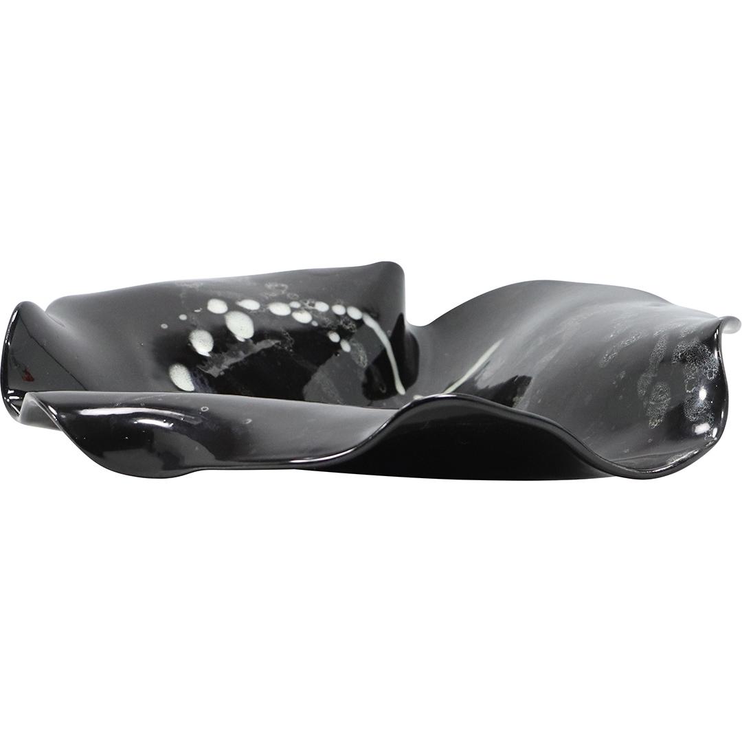 Mid-Century Modern Black Ceramic Center Abstract White Accents (1 of 4)