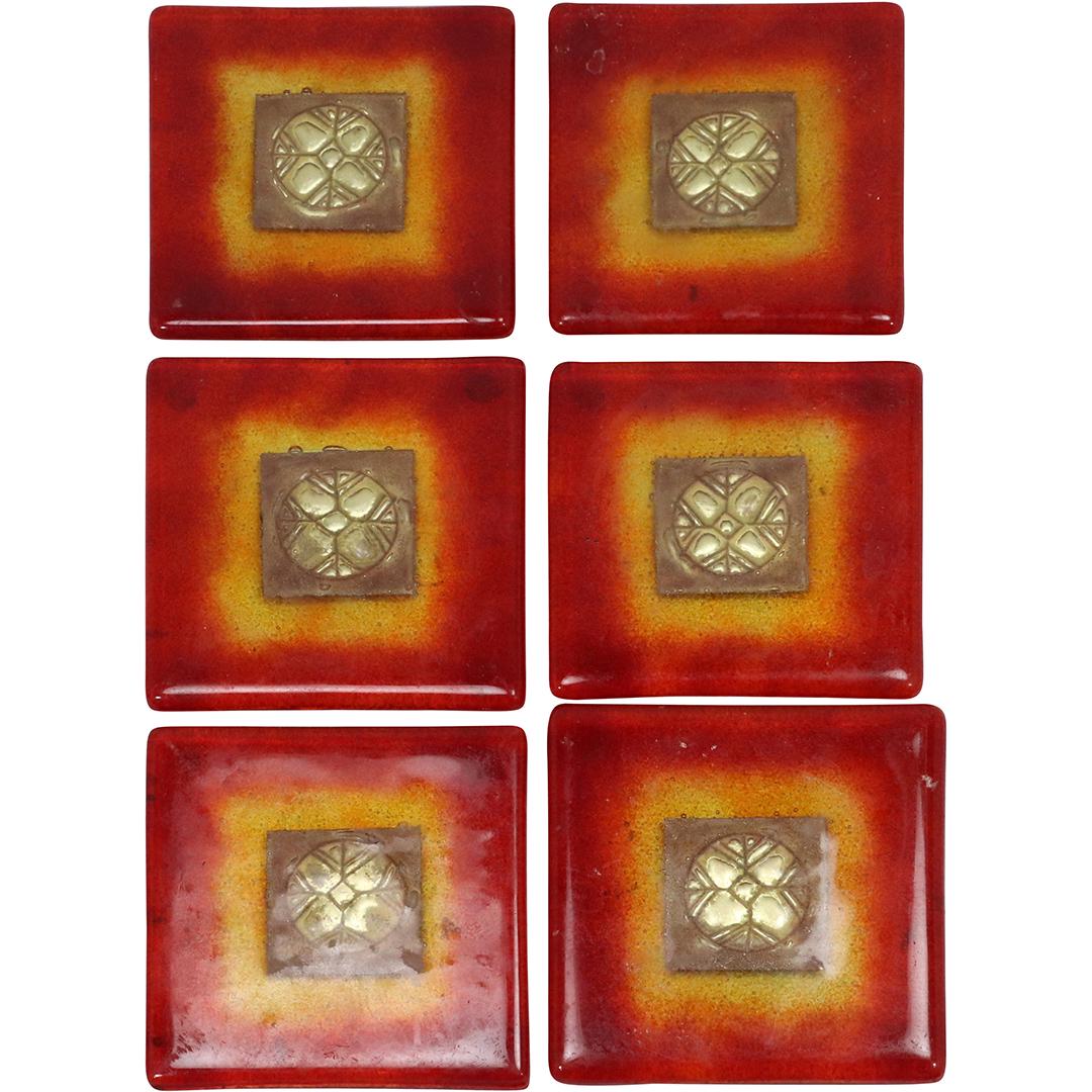 [6] Six Reddish Orange Art Glass Square 4 inch Panels (1 of 10)