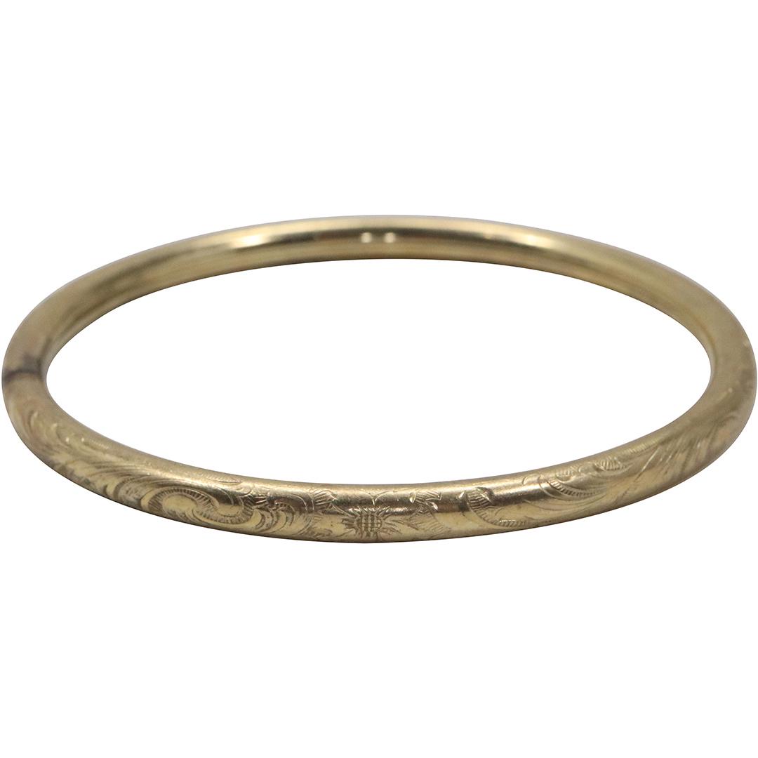 14K yellow GOLD Etched Bangle Bracelet (1 of 5)