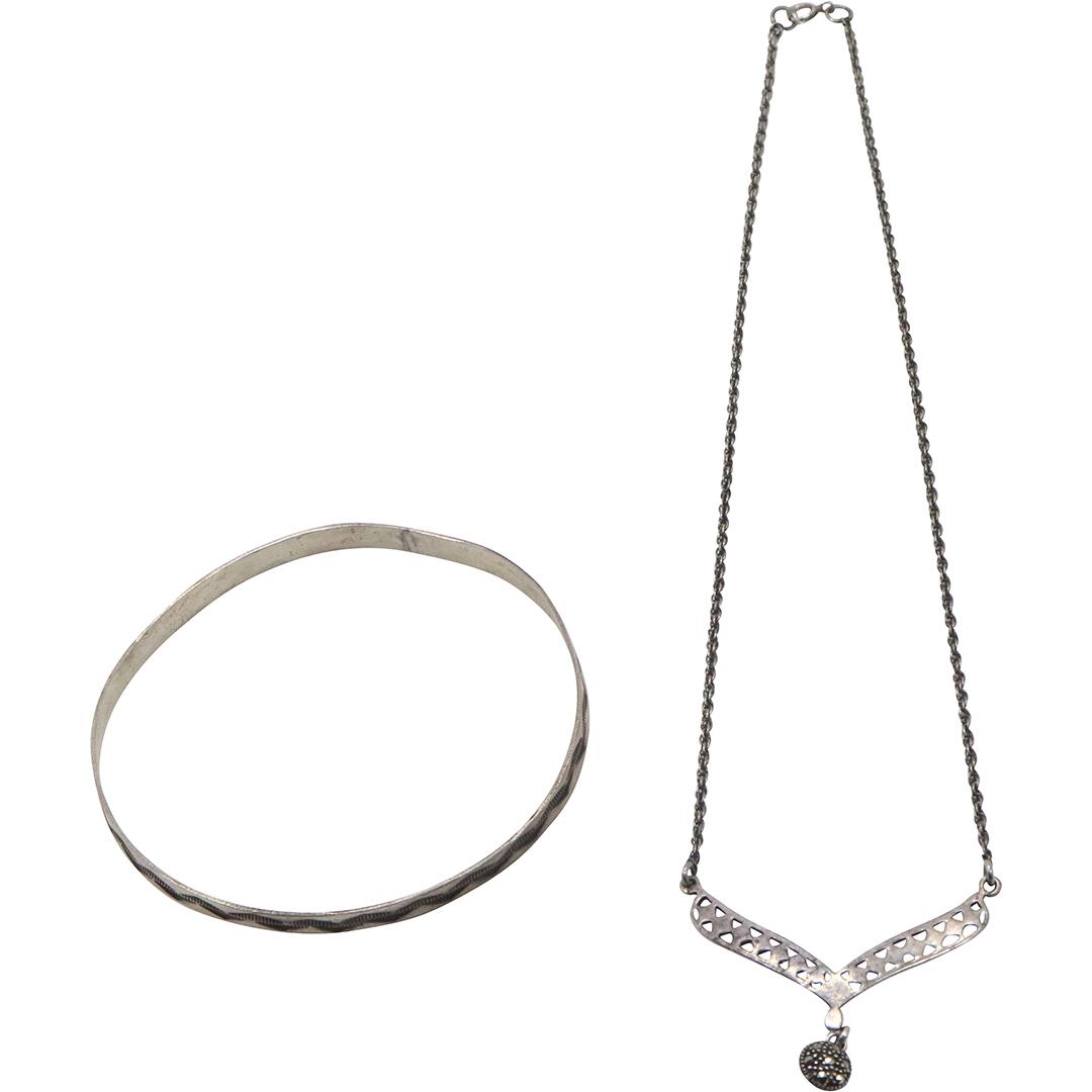 .925 STERLING SILVER Marcasites Necklace & STERLING Bangle (1 of 9)