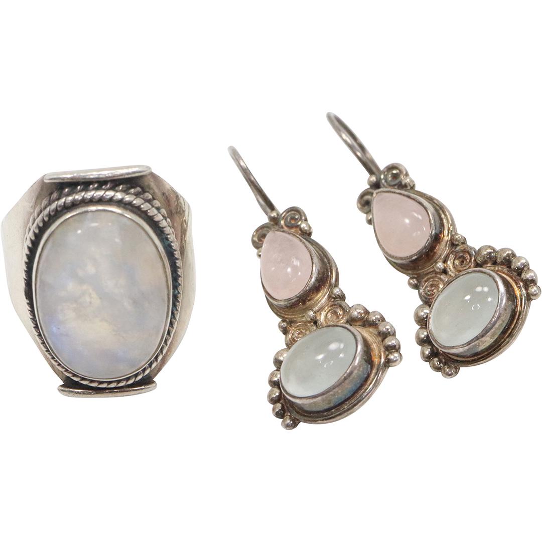 .925 STERLING SILVER MOP Ring Size 9 & .925 STERLING Rose Quartz Earrings (1 of 8)