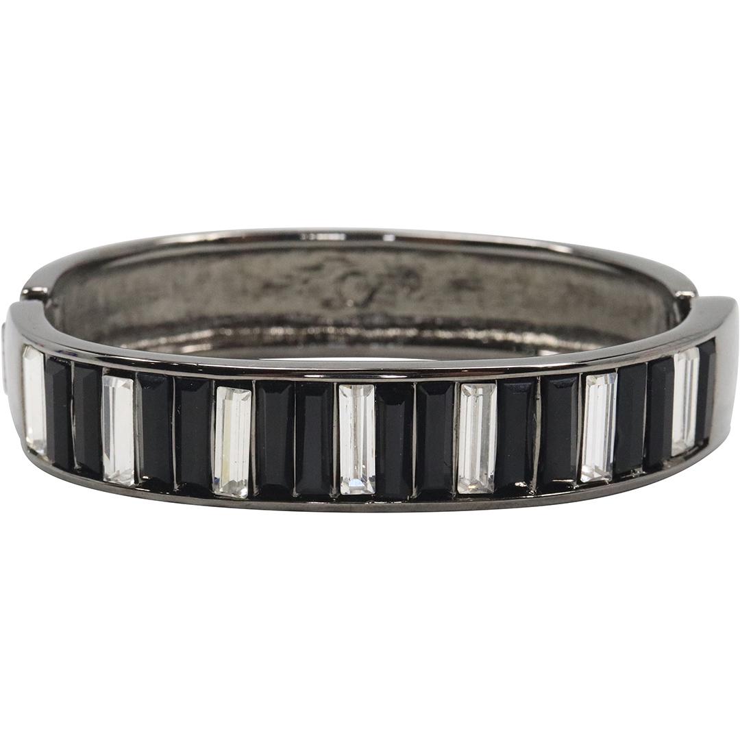Swarovski Bangle Bracelet Black & Clear Crystals, marked Swarovski, 2 3/4 in. x 2 in. x 1/2 in. (1 of 6)