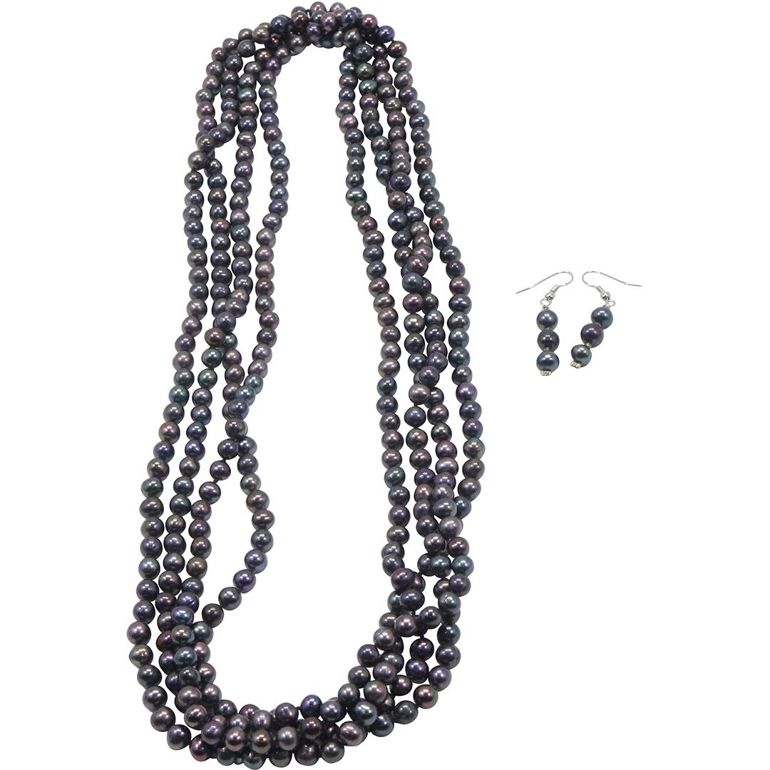 Unusual Long 103 in. Strand Tahitian Pearls Necklace with Matching Earrings 1 3/4 in. x 1/4 in.: Unusual Long 103 inches x 1/4 in. Strand Tahitian Pearls Necklace with Matching Earrings 1 3/4 in. x 1/4 in.