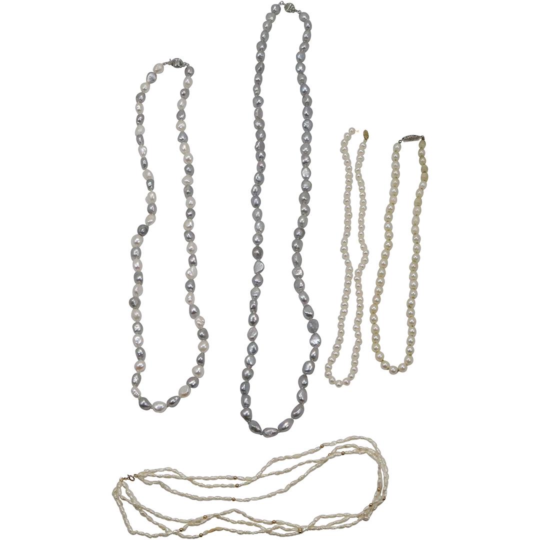 [5] Assorted PEARLS Necklaces: [3] Salt Water, Cultured, Triple Strand Pearls (1 of 11)