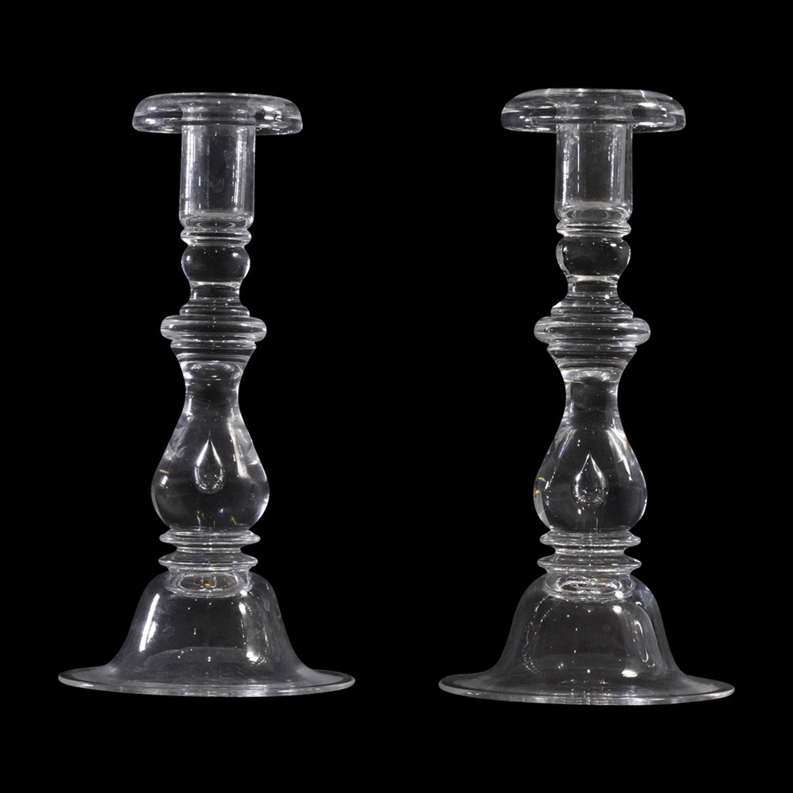 Signed STEUBEN Pair Crystal Glass 9 in. Candlesticks (1 of 8)