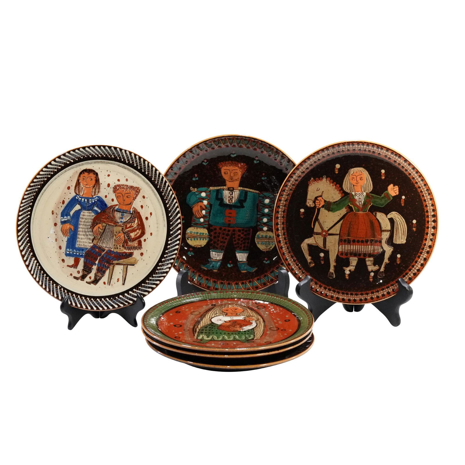 [6] Assorted DANISH Art Pottery Plates Signed, Figurative (1 of 14)