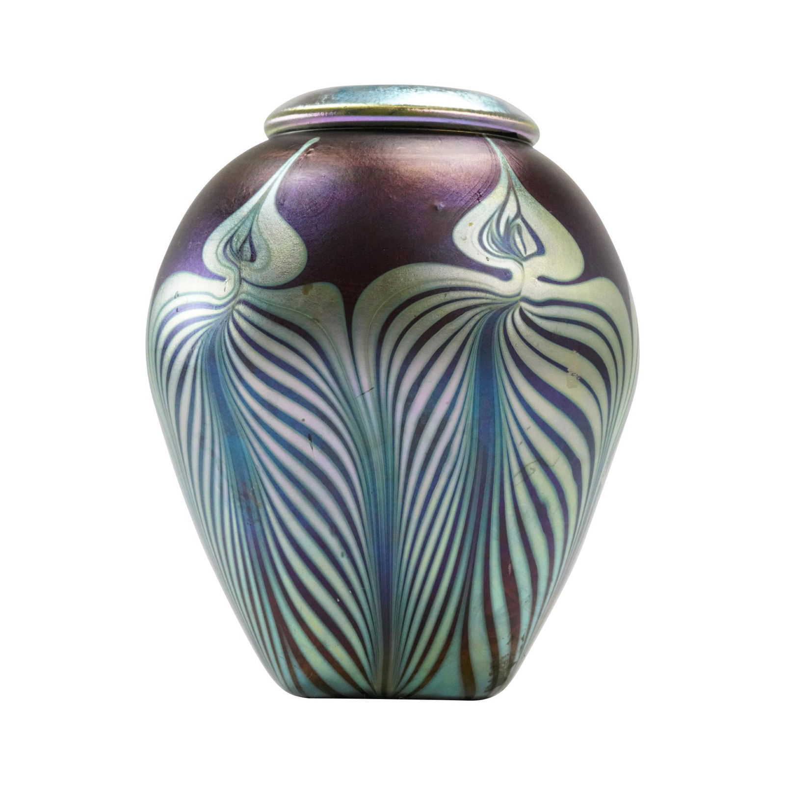 Signed PHOENIX STUDIOS Art Glass Vase Pulled Feather Pattern (1 of 12)