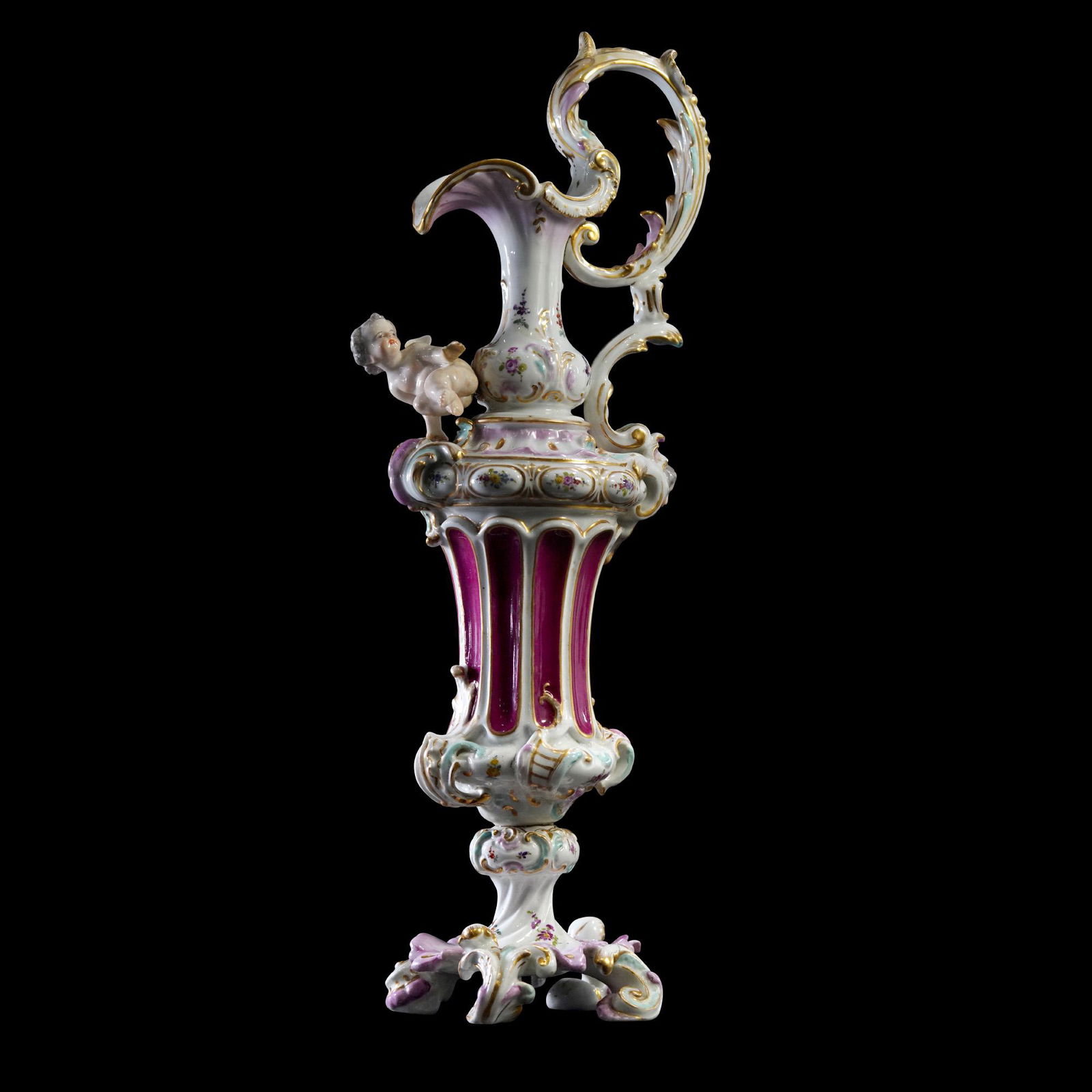 19th C. Fine German Porcelain Fancy Ewer with Putti marked Blue "G" on Arrow (1 of 20)
