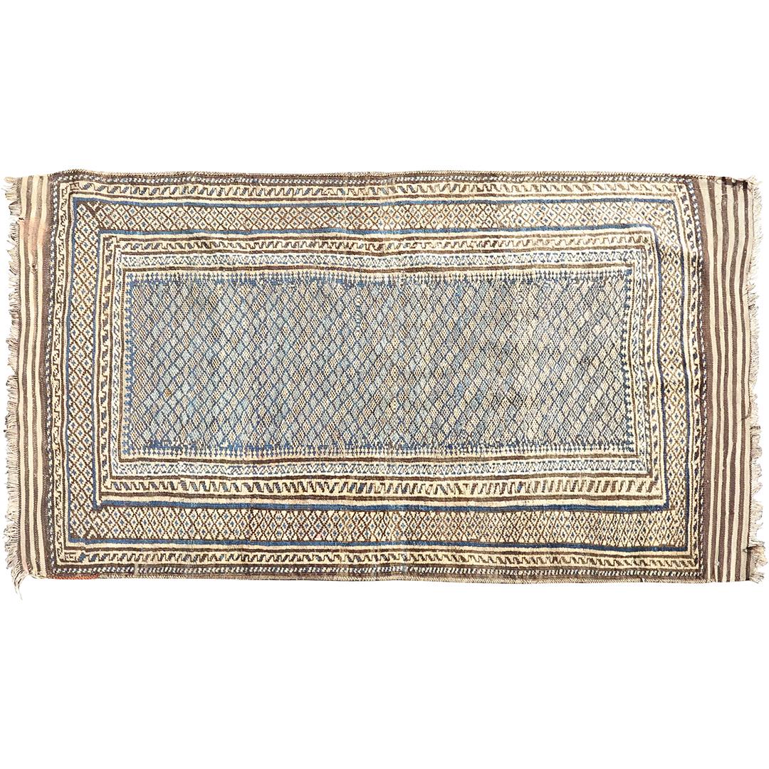 Antique Persian Scatter Rug Beige with Blues Colors Hand Made Wool - Clean: Antique Persian Scatter Rug Beige with Blues Colors Hand Made Wool - Clean size: 36 inches x 63 inches
