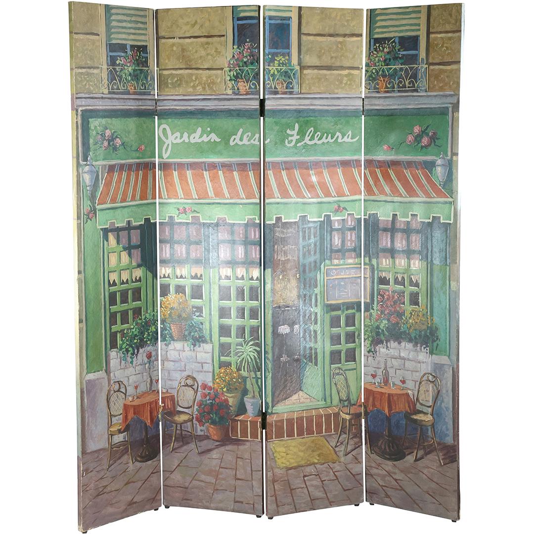 4-Panel Folding Screen Painted French Cafe Scene (1 of 20)