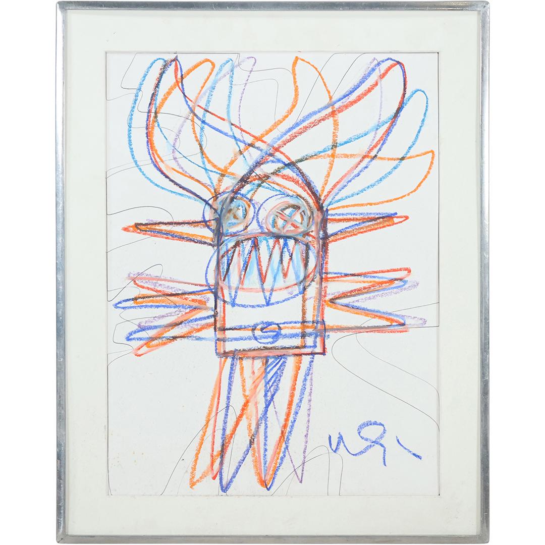 WAYNE CUNNINGHAM - Crayon Drawing Abstract Figure, Framed (1 of 9)