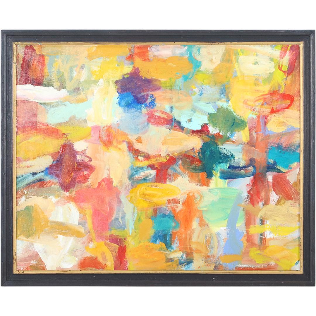 20th C. Oil on Canvas Colorful Abstract Painting, Unsigned, Framed (1 of 11)