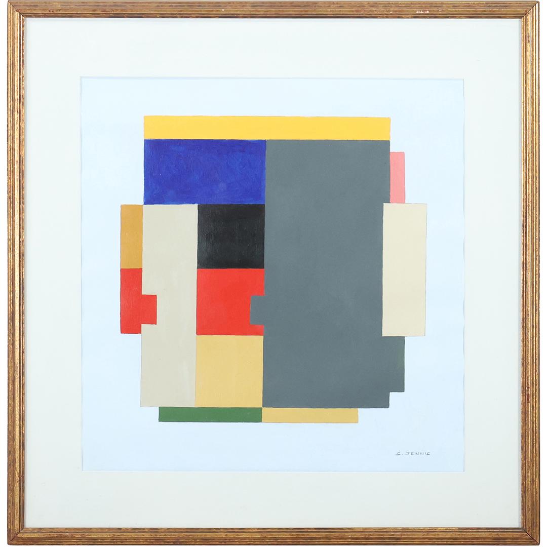 Steven Jennis, American, Oil/b Colorful Geometric Shapes Painting, Signed on Verso: Steven Jennis, American, Oil/b Colorful Geometric Shapes Painting, Signed on Verso. Acquired directly from the Artist. Well listed American artist. size: 16.25 x 15.5 matte, 22.5 x 22 outside frame. A