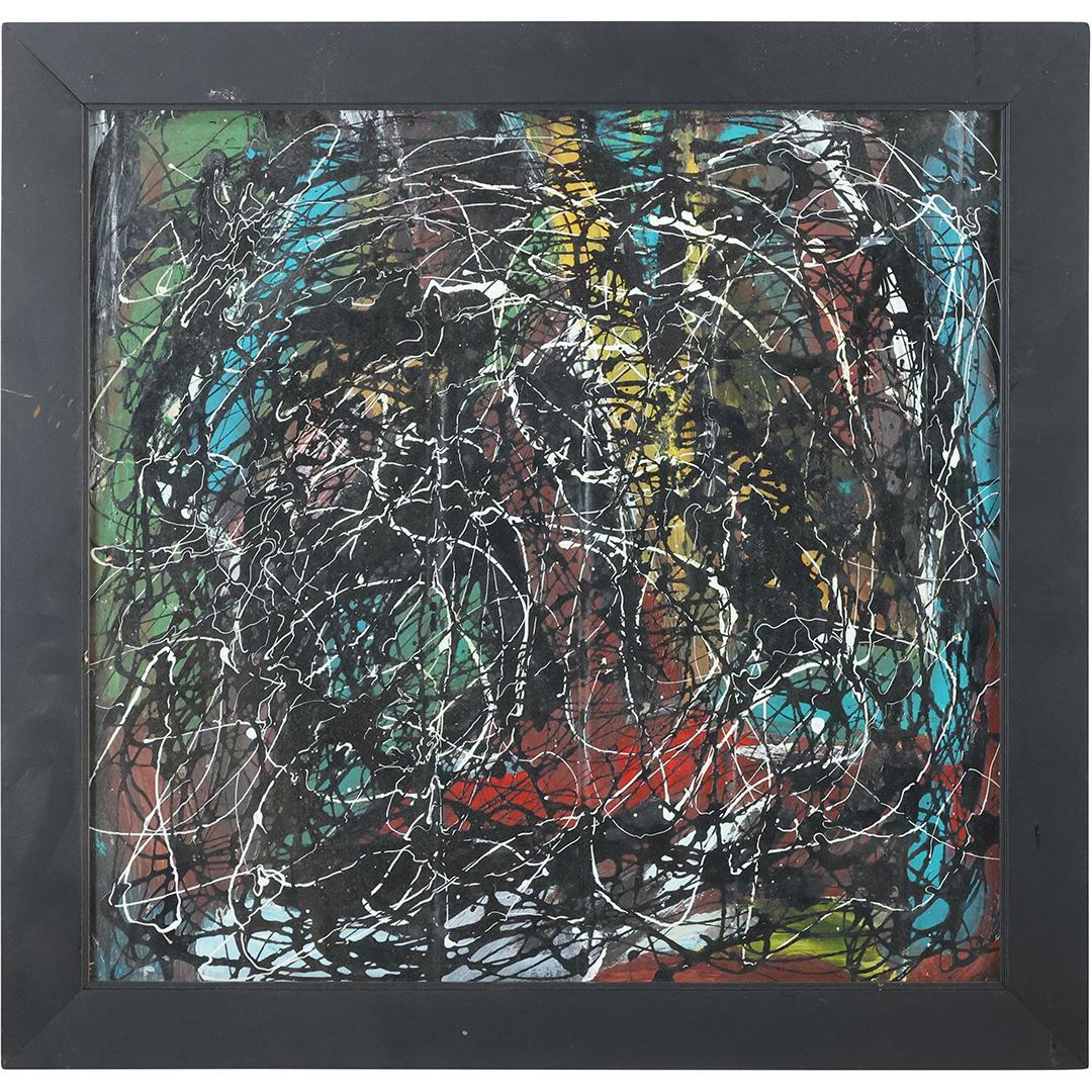 Style of Jackson Pollock, Framed Abstract Drip Art on Board Painting (1 of 9)