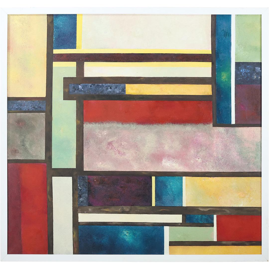 20th C. Oil on Canvas Painting Abstract Geometric Rectangular Shapes (1 of 11)