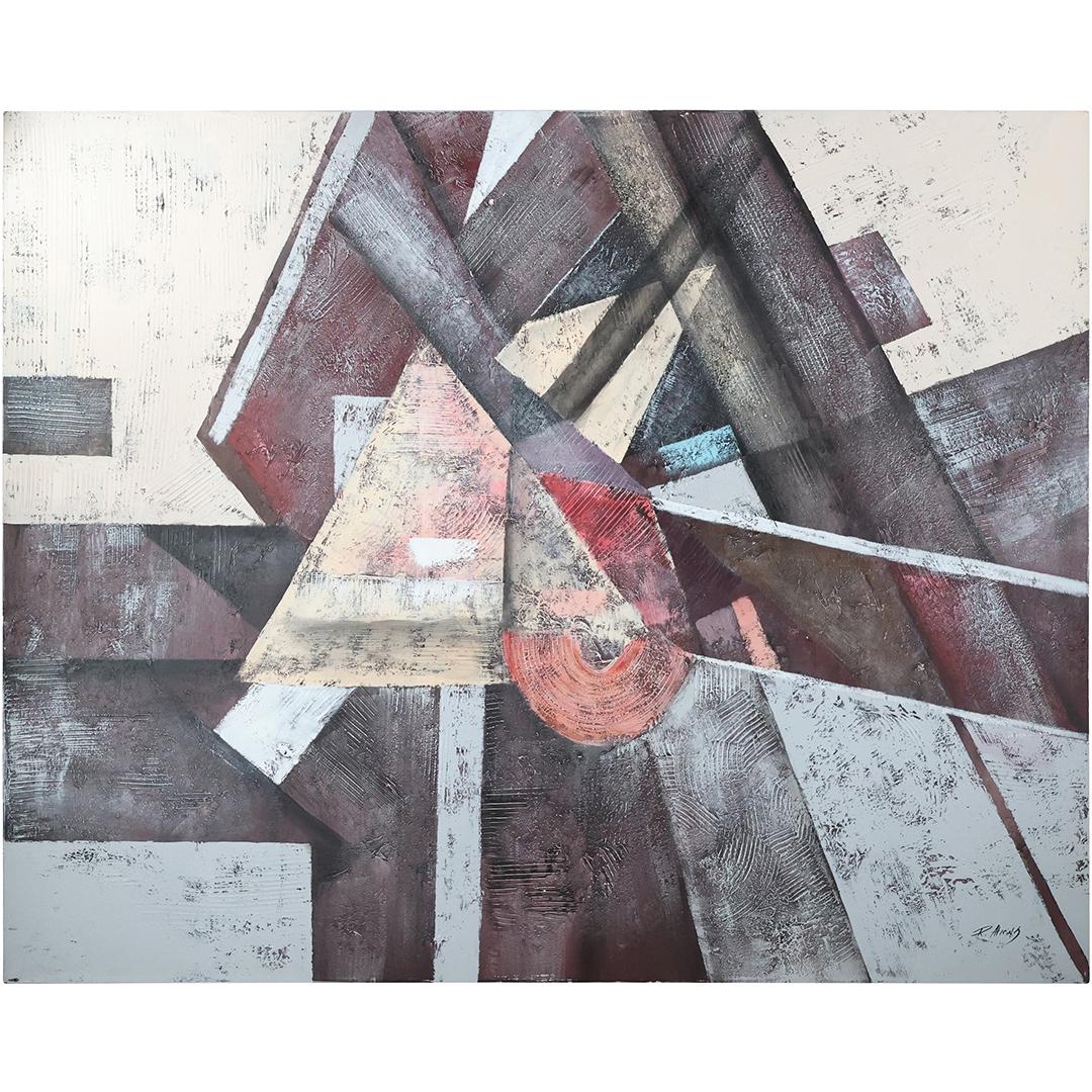 R Atkins, Large Oil on Canvas Painting Abstract Geometric Expressionism (1 of 19)