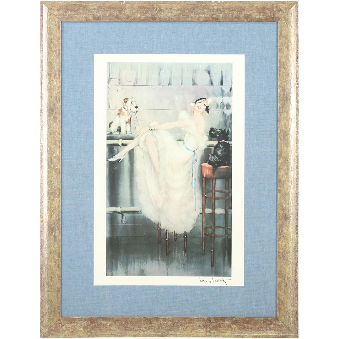 Louis Icart Print Framed Art Deco Woman with Dog in Cafe (1 of 11)